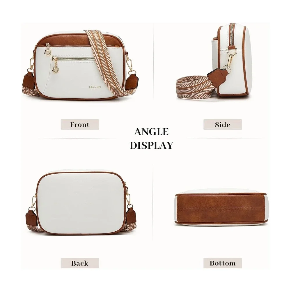 Makes Crossbody Bag Women Small White Two-Tone Woven Guitar Strap New